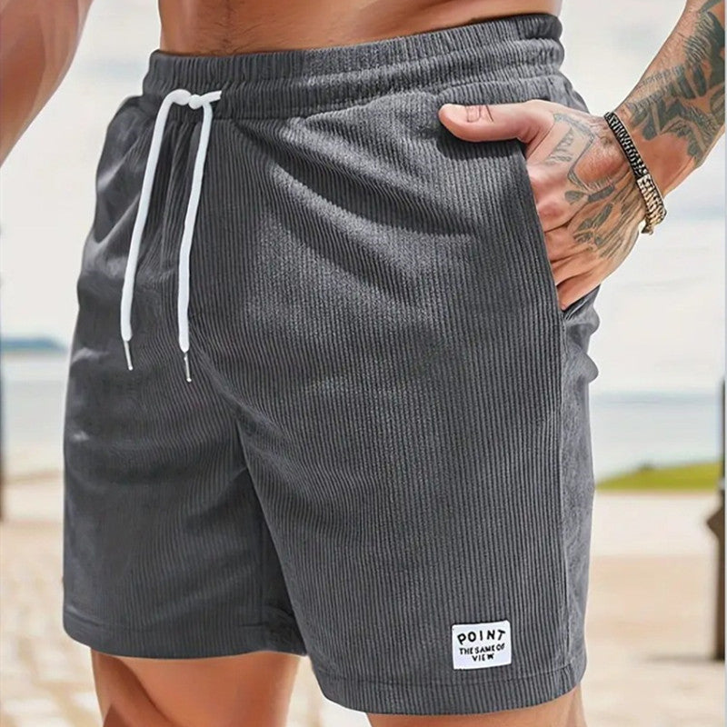 Mens Corduroy Drawstring Shorts Lace Up Summer Casual Sport Pants