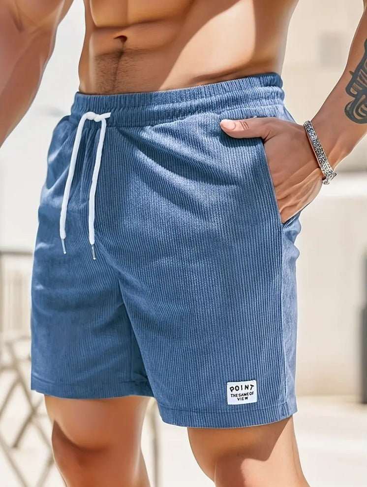 Mens Corduroy Drawstring Shorts Lace Up Summer Casual Sport Pants