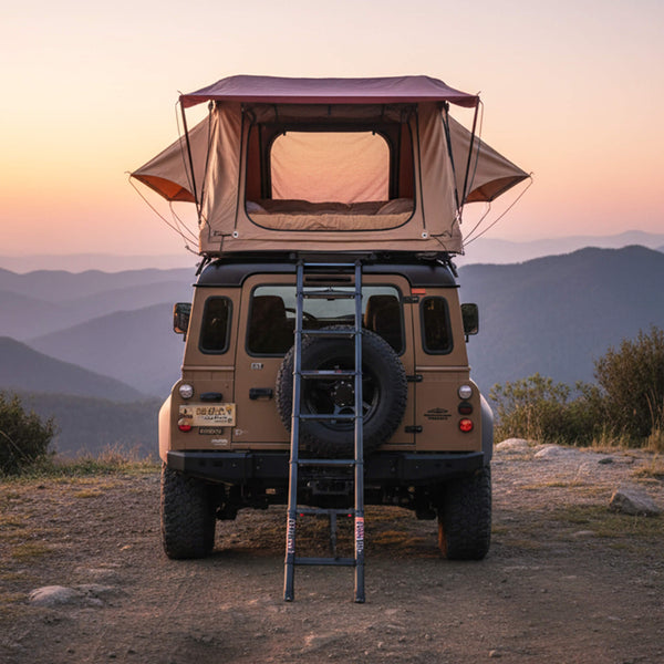 Trailora Summit Soft-Shell Aluminum Rooftop Tent With Ladder, LED Light Strip, And Memory Foam Mattress [2-3 Person] (SAK26814)