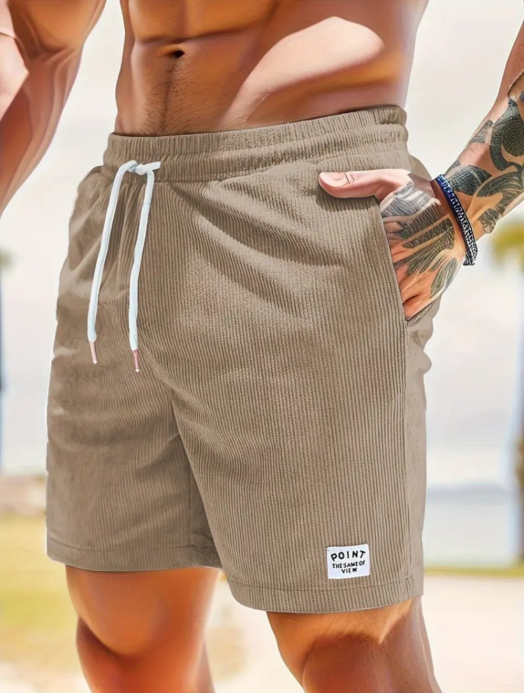 Mens Corduroy Drawstring Shorts Lace Up Summer Casual Sport Pants