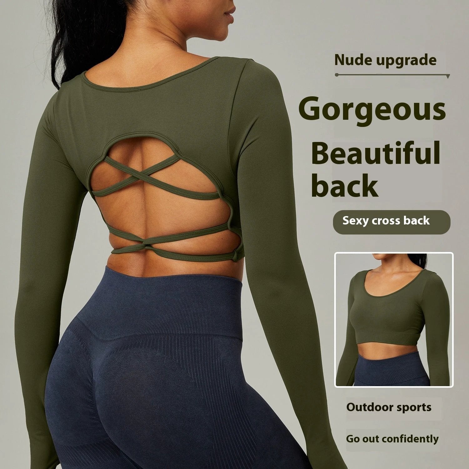 Quick Dry Long Sleeve Workout Top Cross Back Sports Shirt