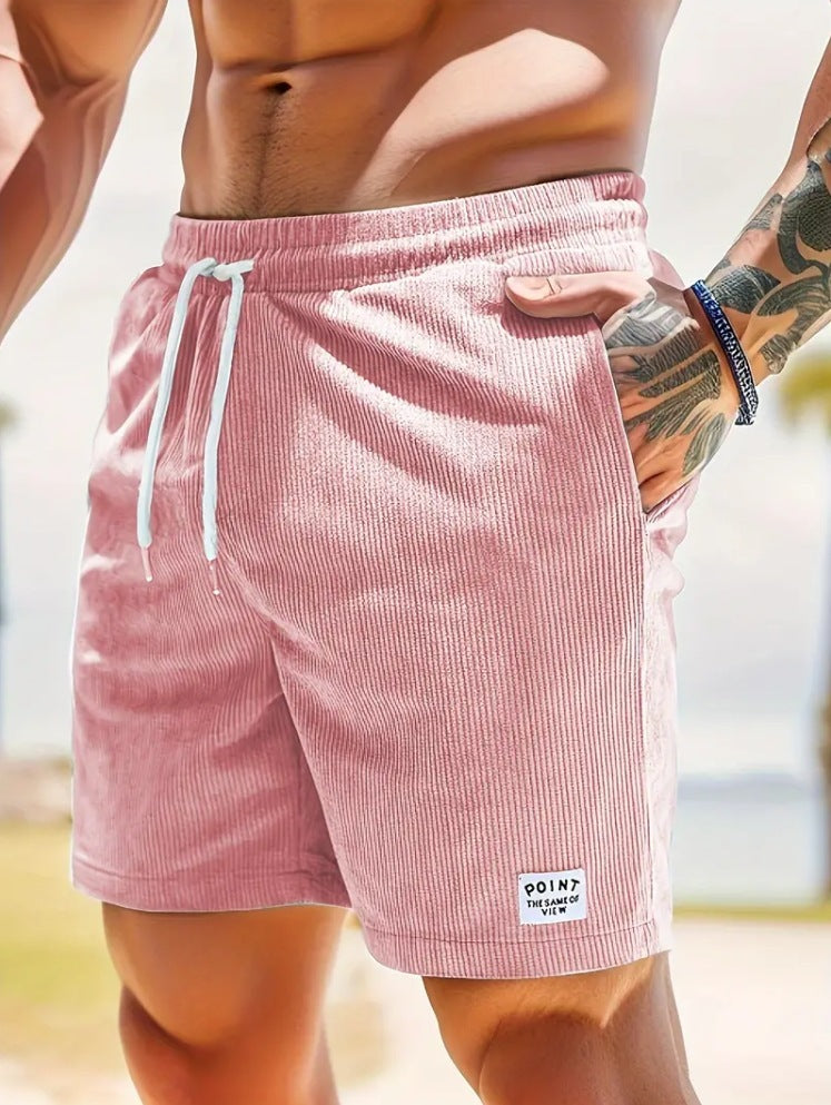 Mens Corduroy Drawstring Shorts Lace Up Summer Casual Sport Pants