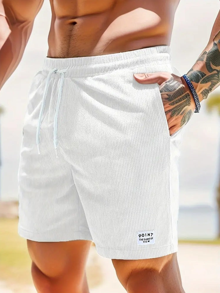 Mens Corduroy Drawstring Shorts Lace Up Summer Casual Sport Pants