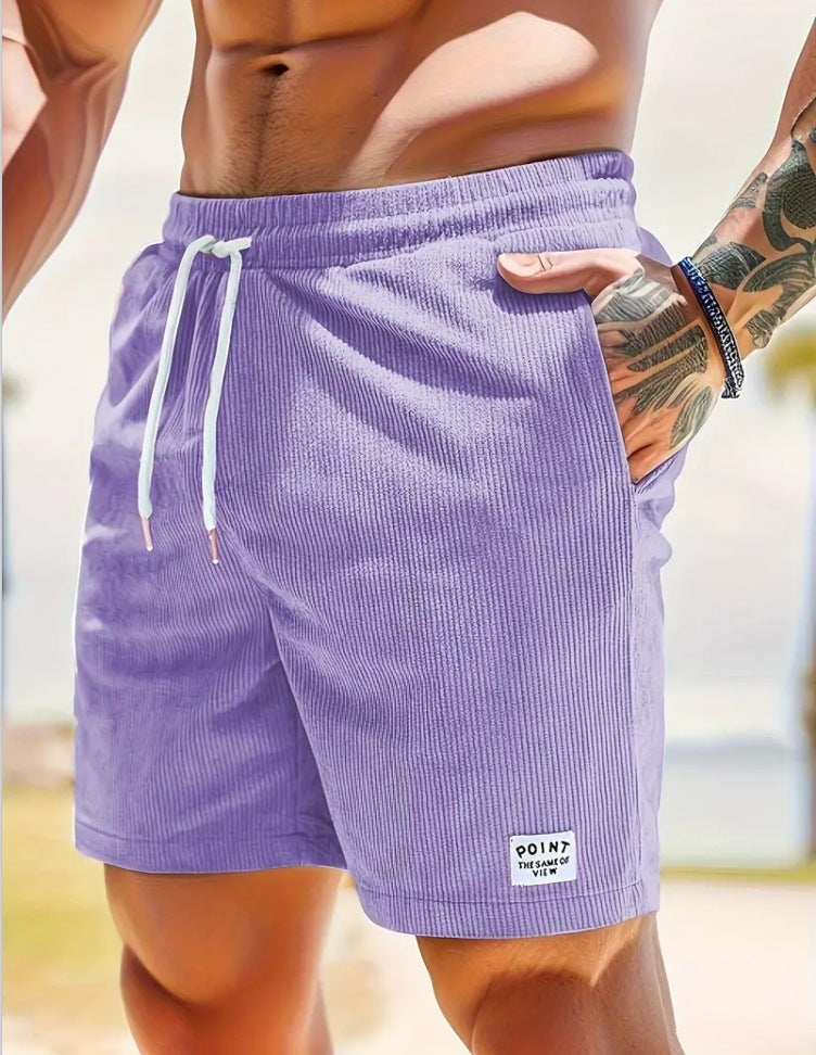 Mens Corduroy Drawstring Shorts Lace Up Summer Casual Sport Pants