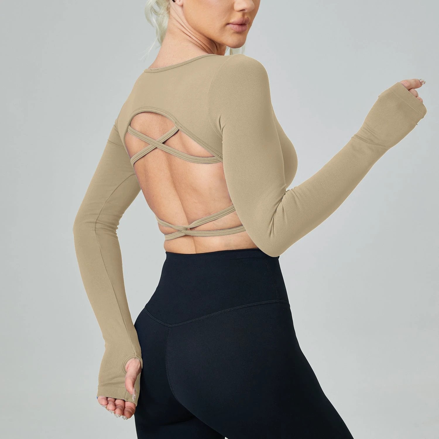 Quick Dry Long Sleeve Workout Top Cross Back Sports Shirt