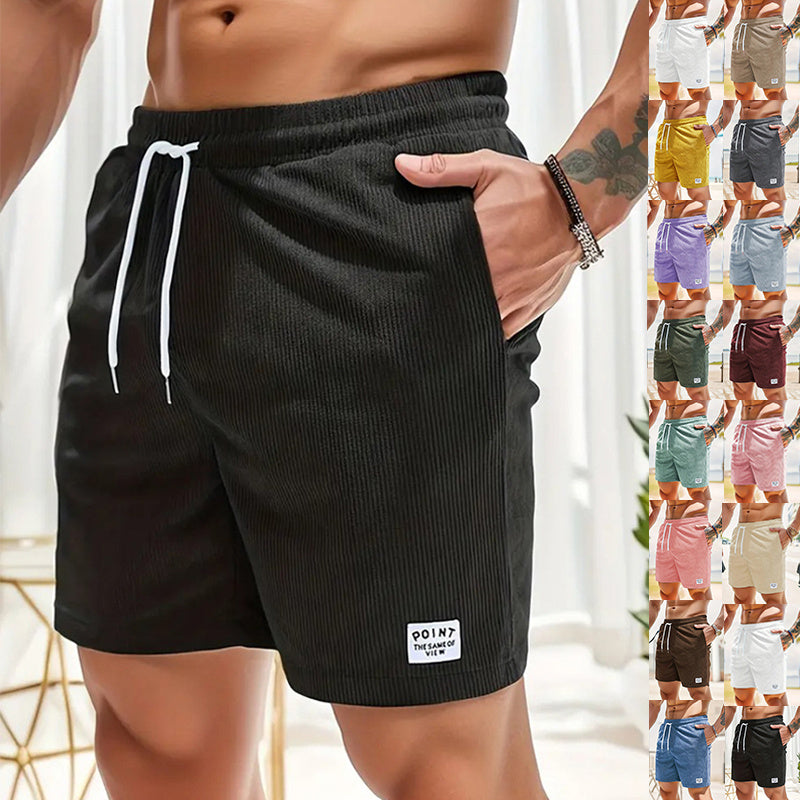 Mens Corduroy Drawstring Shorts Lace Up Summer Casual Sport Pants