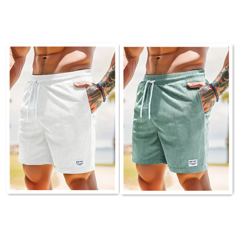 Mens Corduroy Drawstring Shorts Lace Up Summer Casual Sport Pants