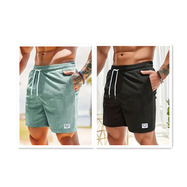 Mens Corduroy Drawstring Shorts Lace Up Summer Casual Sport Pants