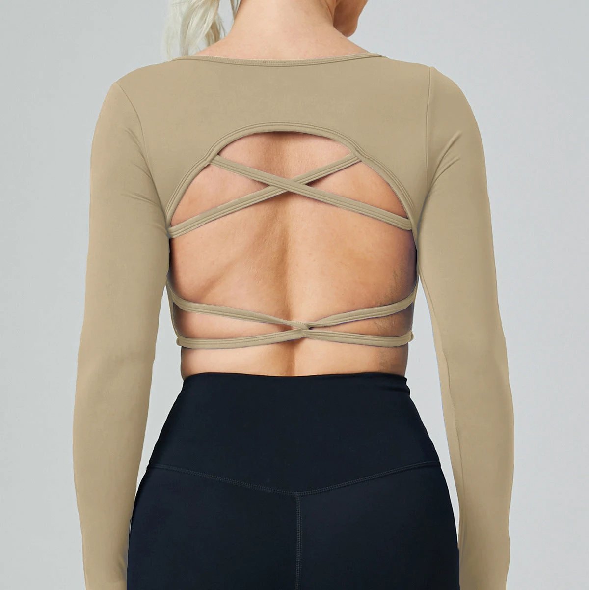 Quick Dry Long Sleeve Workout Top Cross Back Sports Shirt