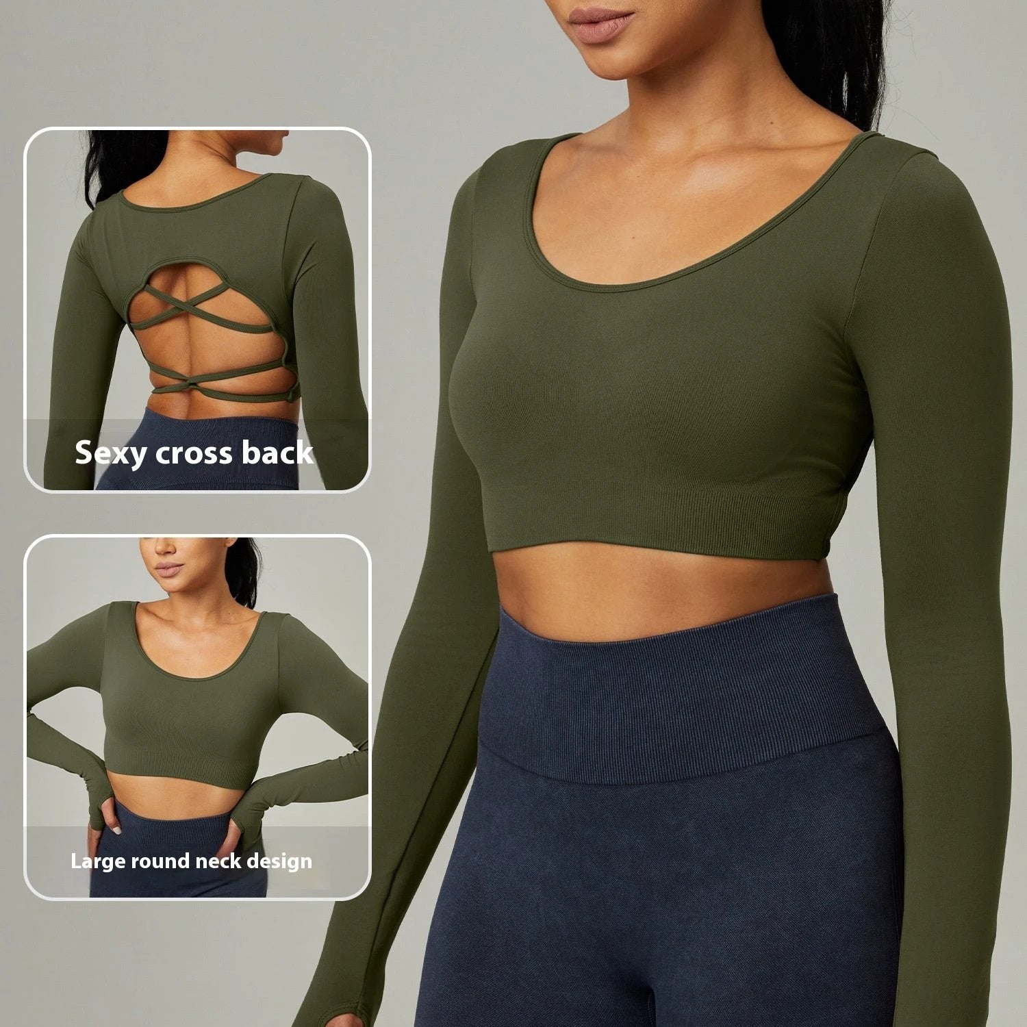 Quick Dry Long Sleeve Workout Top Cross Back Sports Shirt
