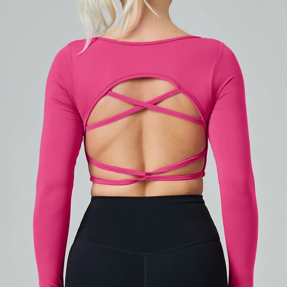 Quick Dry Long Sleeve Workout Top Cross Back Sports Shirt