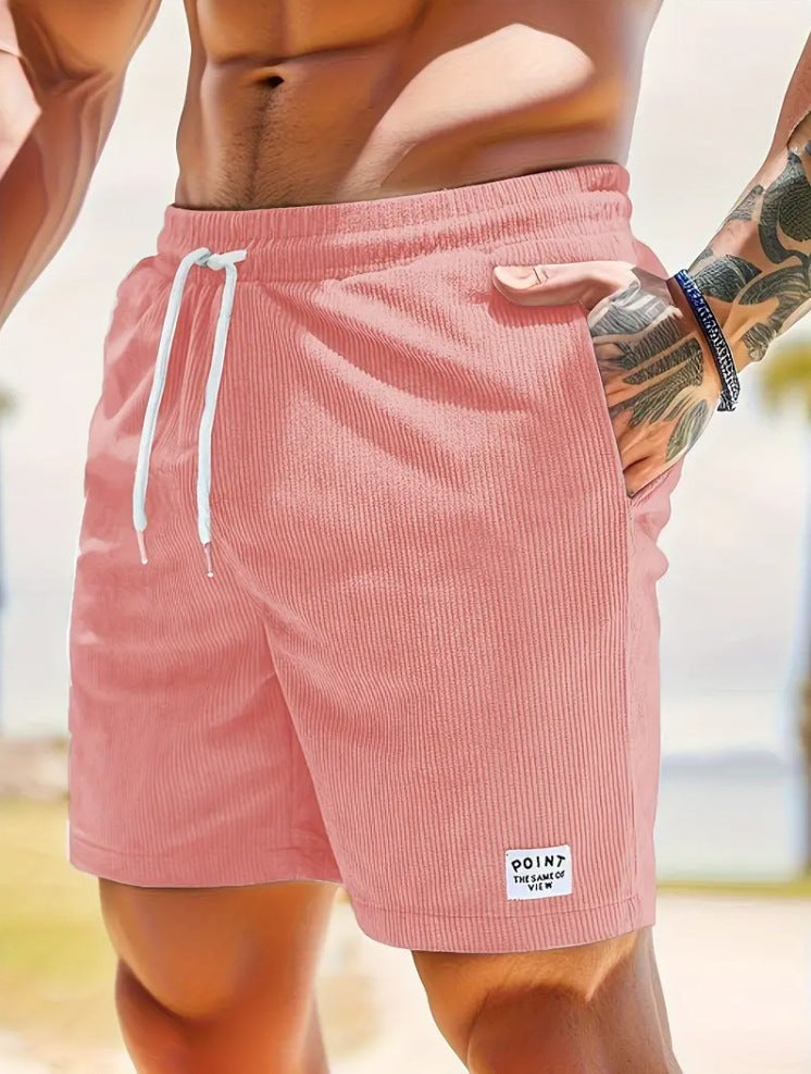 Mens Corduroy Drawstring Shorts Lace Up Summer Casual Sport Pants