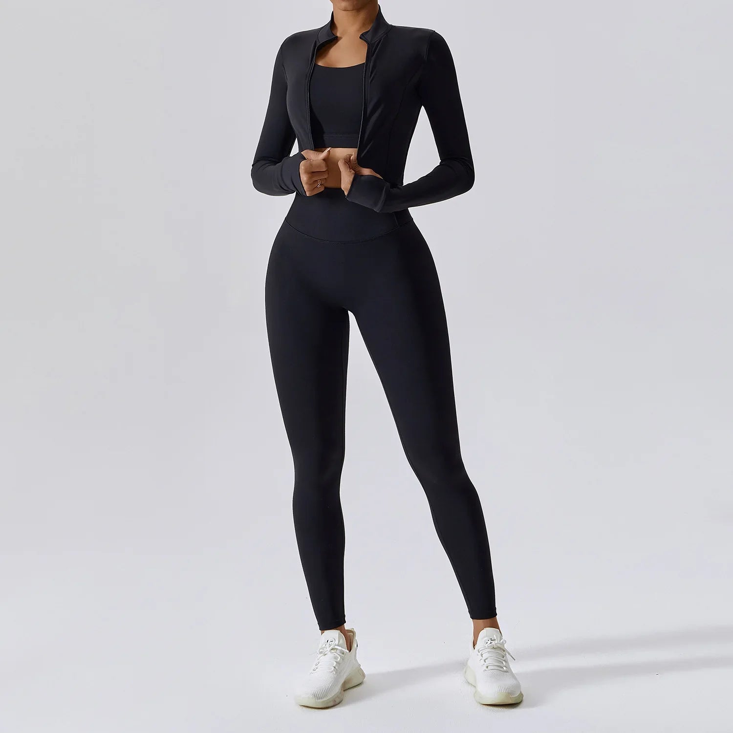 Activewear 3 Piece Workout Set Sports Bra Leggings Long Sleeve