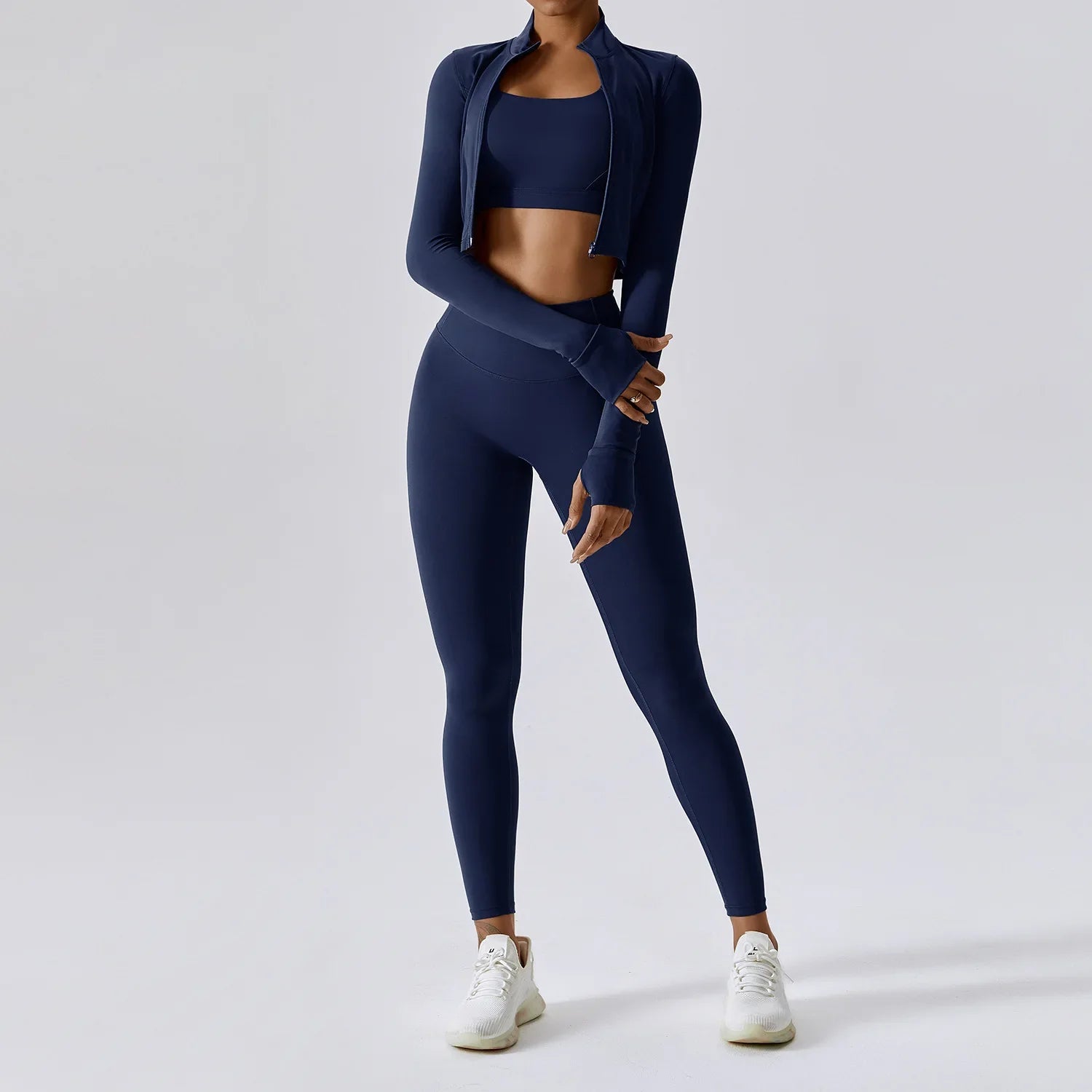 Activewear 3 Piece Workout Set Sports Bra Leggings Long Sleeve