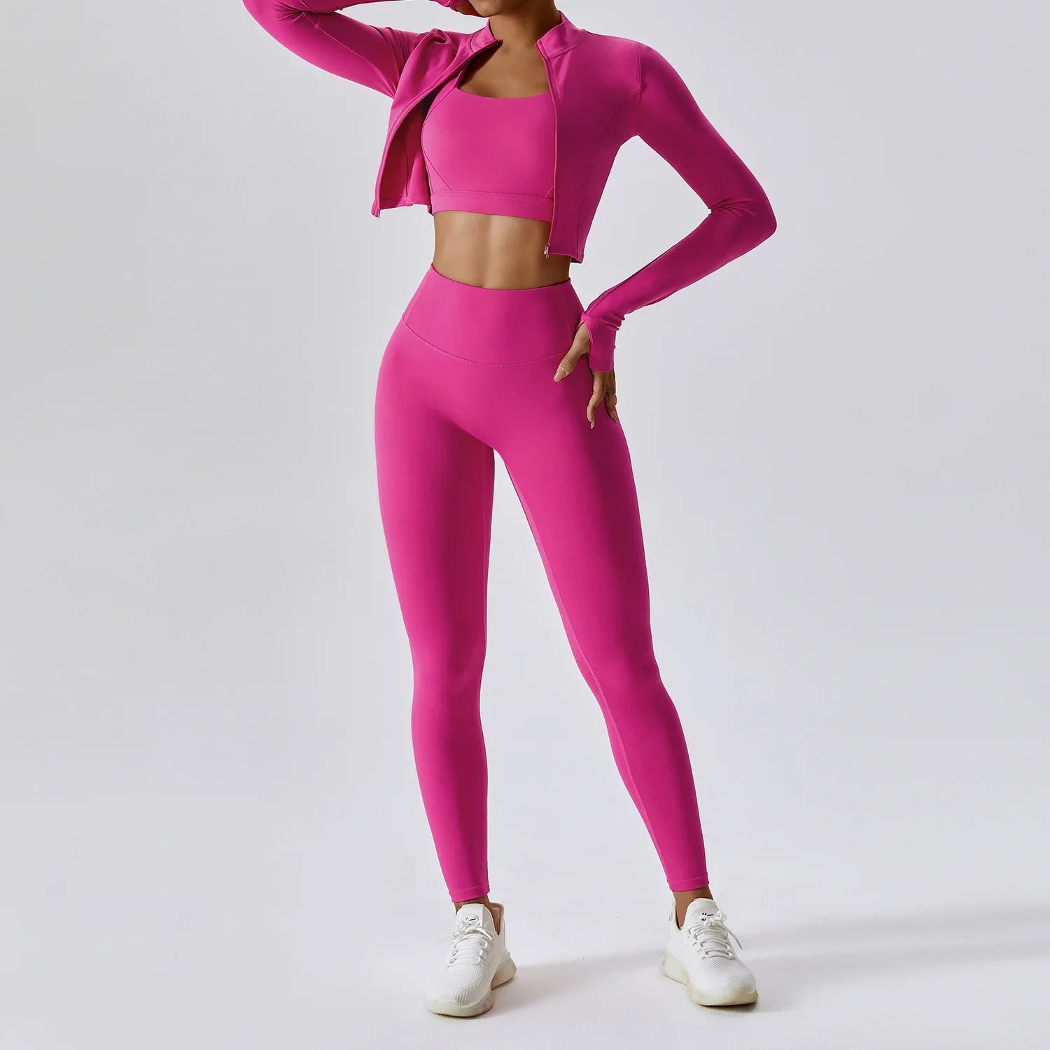 Activewear 3 Piece Workout Set Sports Bra Leggings Long Sleeve