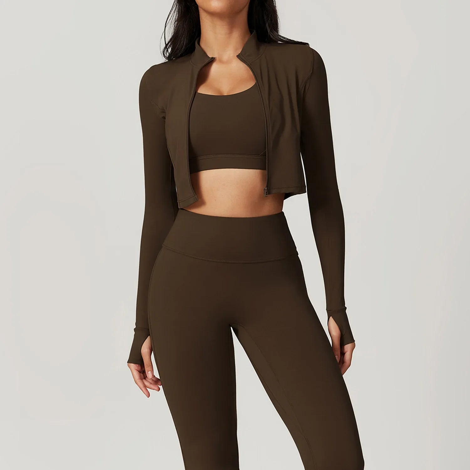Activewear 3 Piece Workout Set Sports Bra Leggings Long Sleeve
