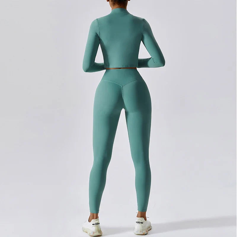 Activewear 3 Piece Workout Set Sports Bra Leggings Long Sleeve