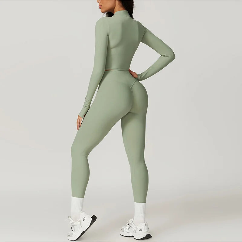Activewear 3 Piece Workout Set Sports Bra Leggings Long Sleeve