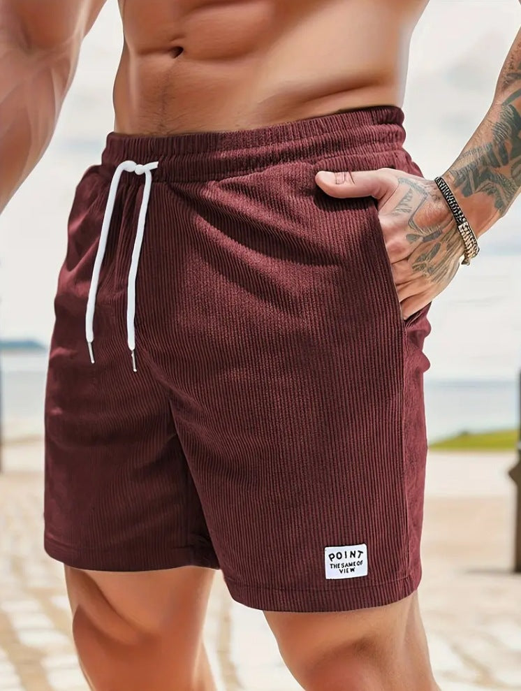 Mens Corduroy Drawstring Shorts Lace Up Summer Casual Sport Pants
