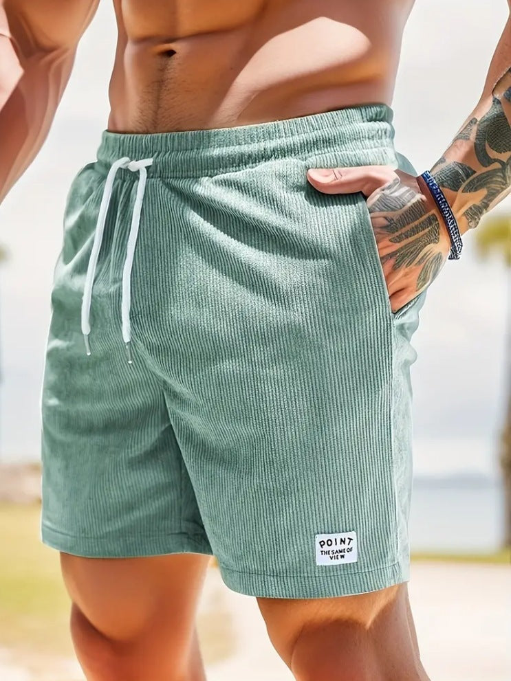 Mens Corduroy Drawstring Shorts Lace Up Summer Casual Sport Pants