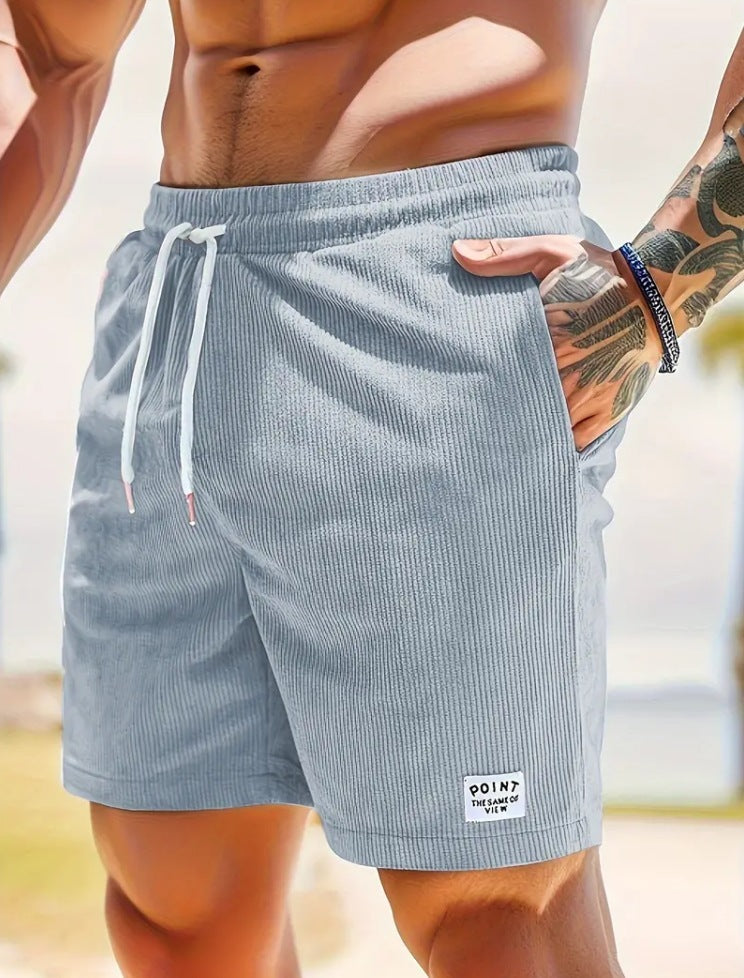 Mens Corduroy Drawstring Shorts Lace Up Summer Casual Sport Pants