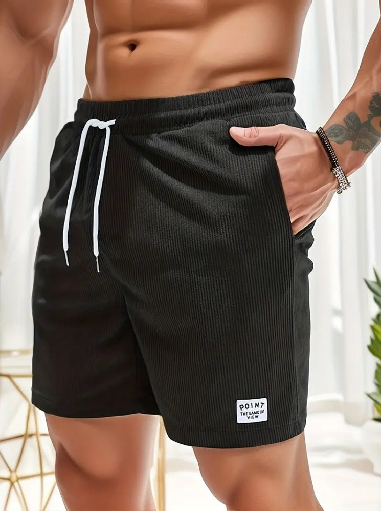 Mens Corduroy Drawstring Shorts Lace Up Summer Casual Sport Pants