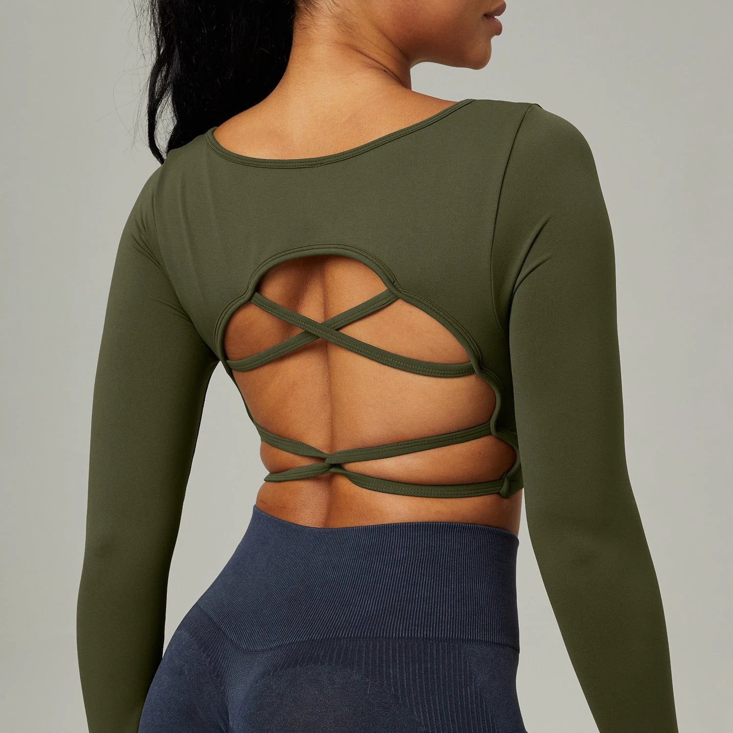 Quick Dry Long Sleeve Workout Top Cross Back Sports Shirt