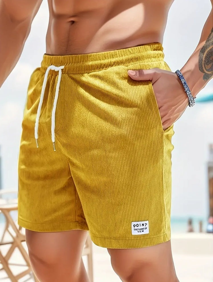 Mens Corduroy Drawstring Shorts Lace Up Summer Casual Sport Pants