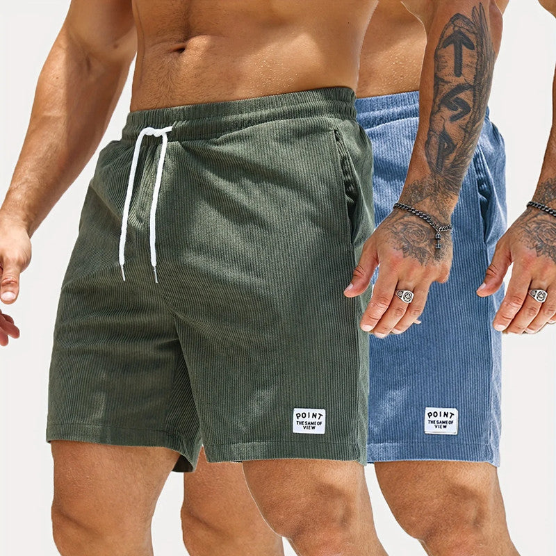 Mens Corduroy Drawstring Shorts Lace Up Summer Casual Sport Pants