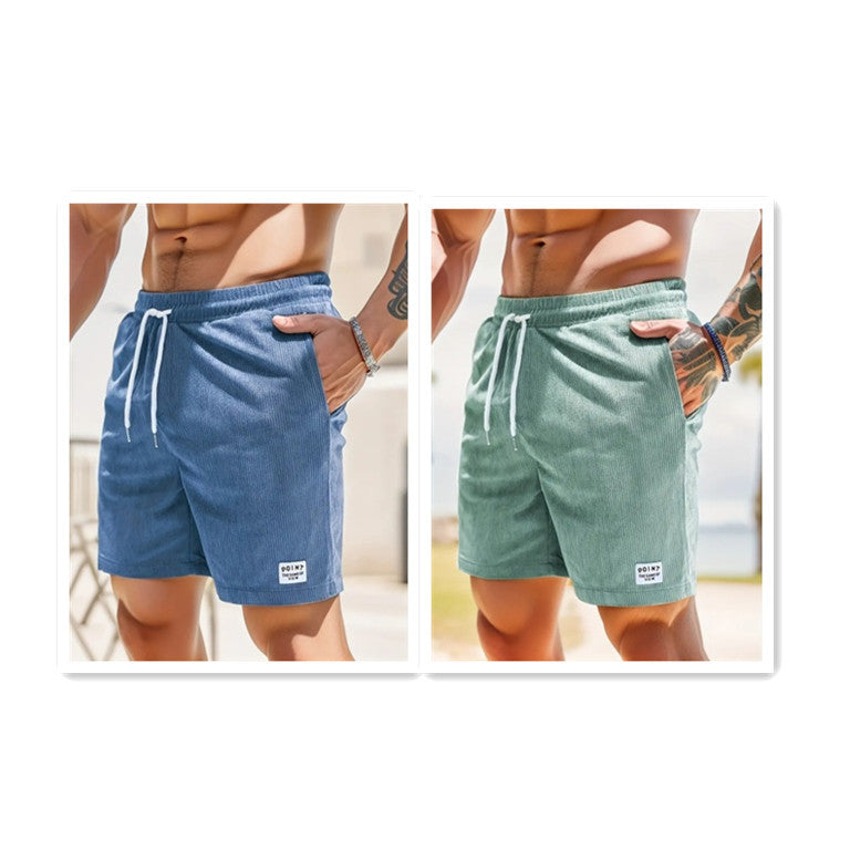Mens Corduroy Drawstring Shorts Lace Up Summer Casual Sport Pants