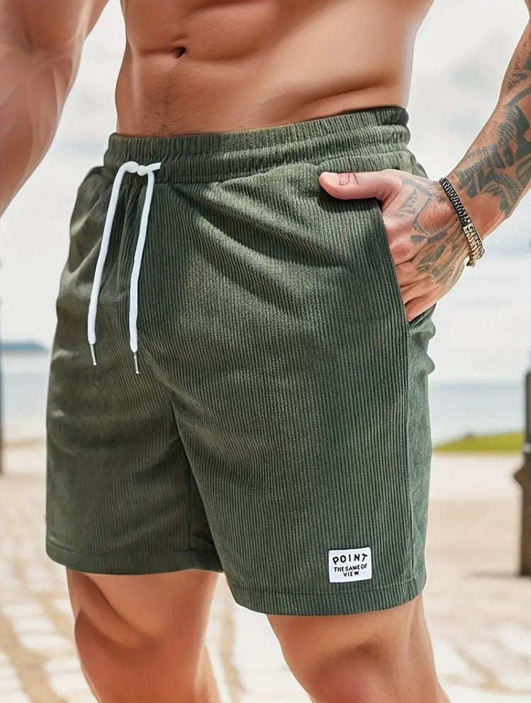 Mens Corduroy Drawstring Shorts Lace Up Summer Casual Sport Pants