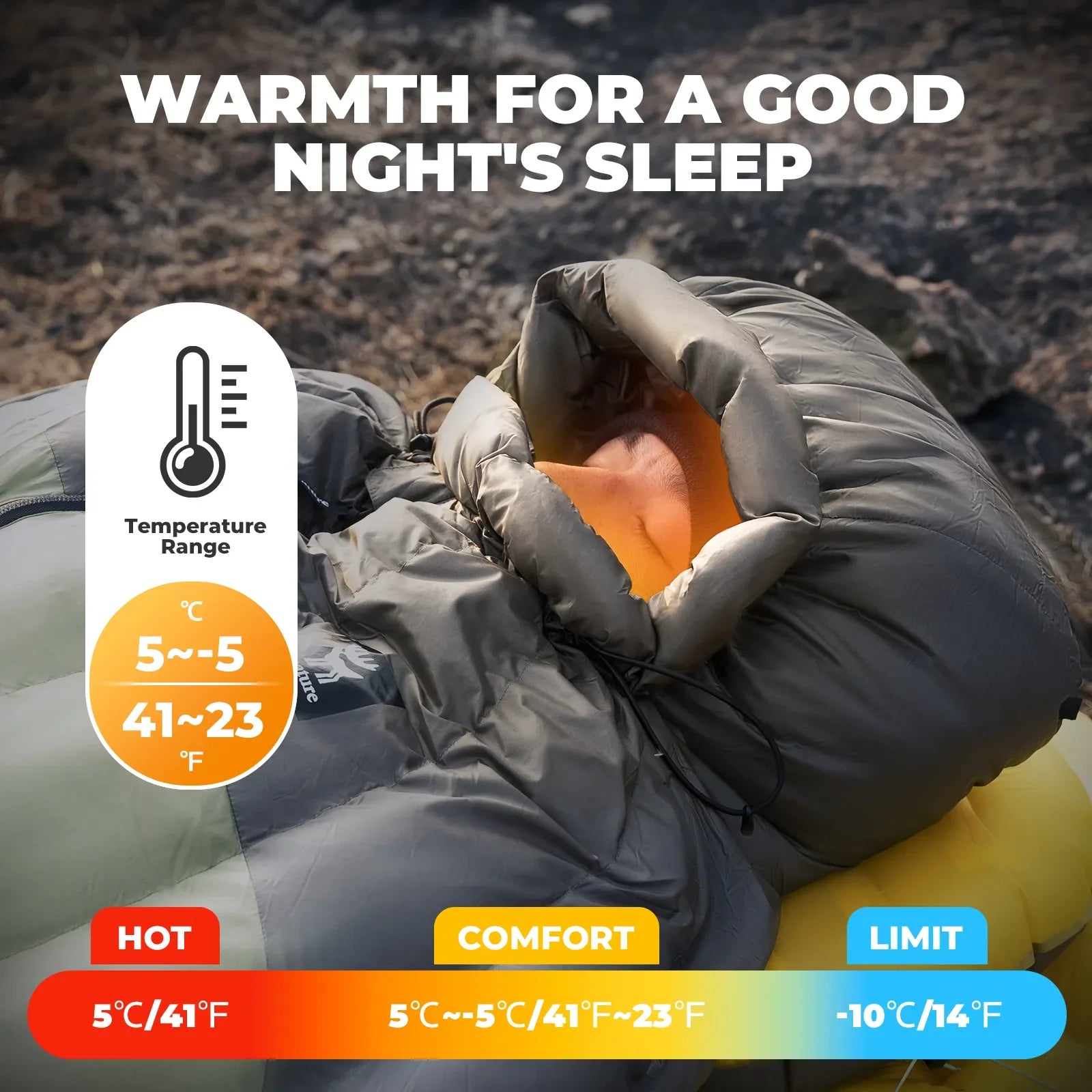 650 Fill Power Down Mummy Sleeping Bag Waterproof 23F Camping